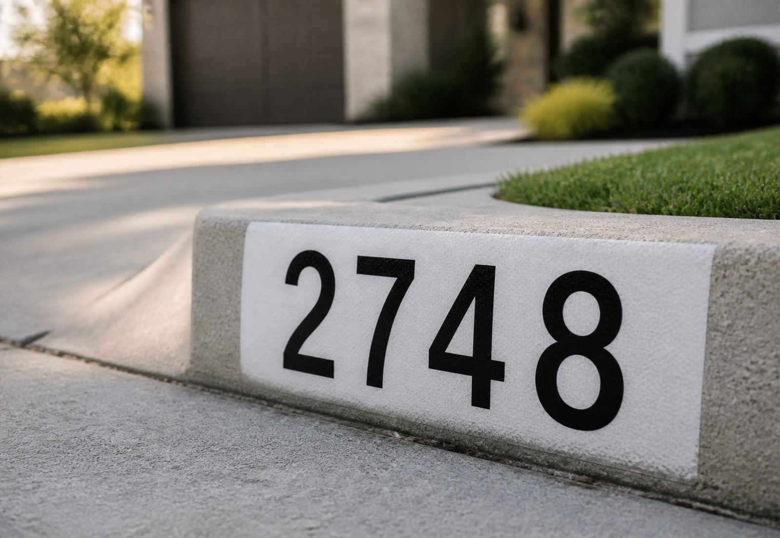 Freshly painted address numbers on a clean residential curb